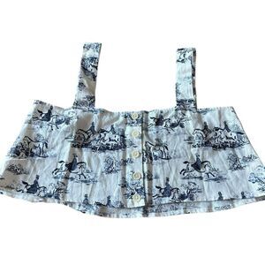Reformation S Equestrian‎ Toile Crop Top Cream Blue 100% Linen European Summer